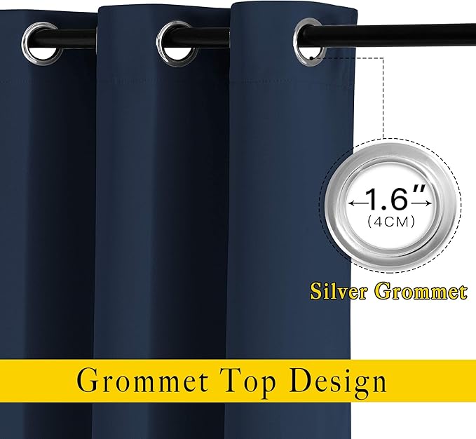 NICETOWN Blackout Navy Blue Curtains for Bedroom - Window Treatment Energy Saving Thermal Insulated Solid Grommet Room Darkening Drapes for Living Room (2 Panel, W52 x L84)