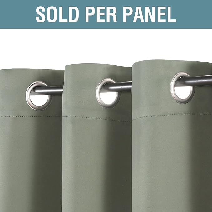 H.VERSAILTEX Sage Green Curtains/Drapes Blackout for Bedroom Room Darkening Thermal Curtains for Living Room Noise Reducing Sound Proof Solid Grommet Curtain (One Panel, Light Sage, 52" W x 102" L)