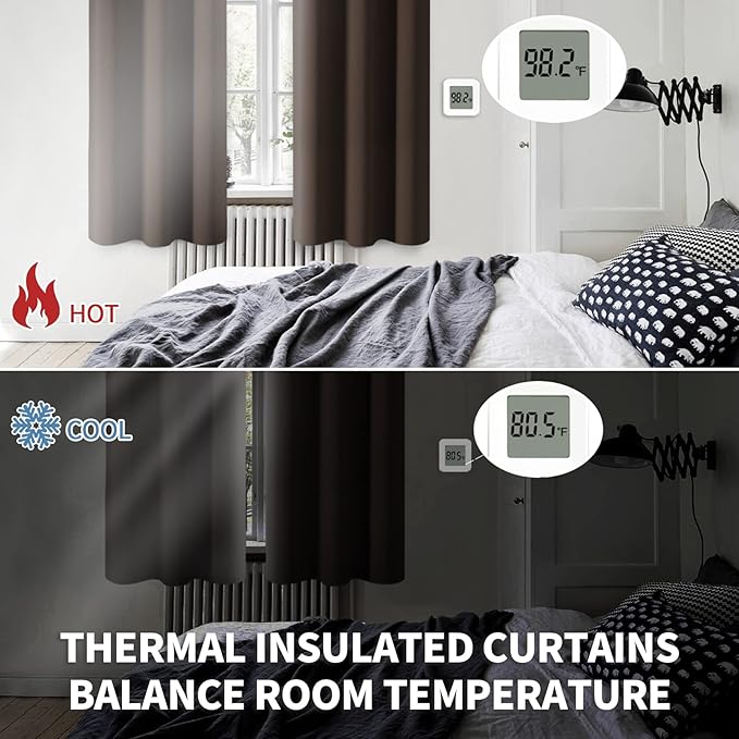BGment Blackout Curtains for Living Room - Grommet Thermal Insulated Room Darkening Curtains for Bedroom, 2 Panels of 52 x 45 Inch, Brown