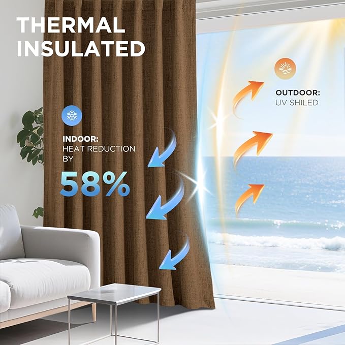 Joydeco Linen Blackout Curtains for Bedroom - 100% Light Blocking 1 Panels, Cappuccino Drapes 70" W x 108" L, Thermal Insulated Room Darkening Curtains for Living Room, Rod Pocket & Back Tabs