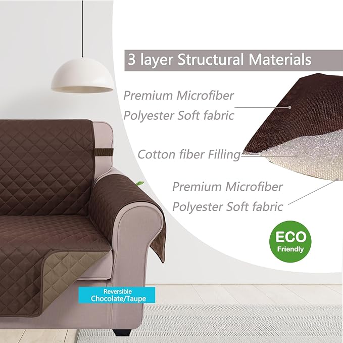 U-NICE HOME Loveseat Sofa Cover Reversible Couch Covers for 2 Cushion Couch for Dogs Furniture Protector Cover with Elastic Straps Water Resistant(Loveseat Small, Chocolate/Taupe)