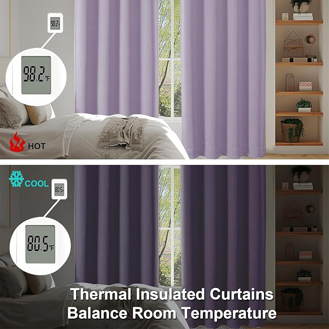 Simplebrand Ava Lilac Blackout Curtains for Bedroom, 78 Inch Length, 2 Panels Set, Privacy Thermal Insulated Rod Pocket Window Curtains for Patio, French Door, W40 x L78 Inch