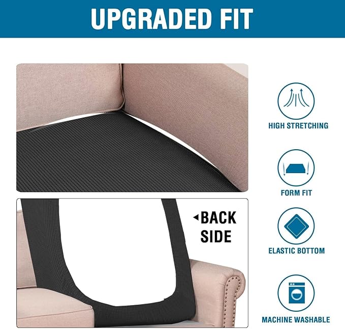 H.VERSAILTEX Super Stretch Individual Chaise Cover Sectional Couch Covers for L Shaped Sofa Both Left/Right Featuring Thick Jacquard Textured Twill Fabric (1 Piece Chaise Cover Large, Black)