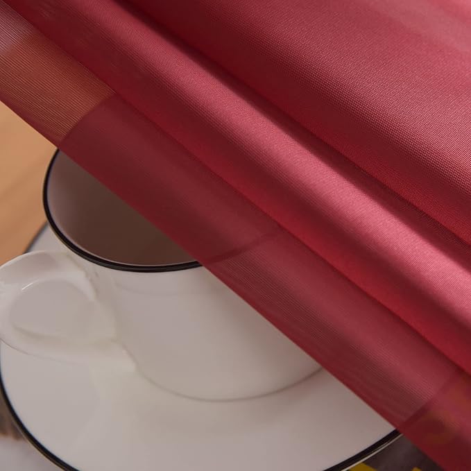 SpaceDresser Basic Rod Pocket Sheer Voile Window Curtain Panels Burgundy 1 Pair 2 Panels 52 Width 63 Inch Long for Kitchen Bedroom Children Living Room Yard(Burgundy,52 W x 63 L)