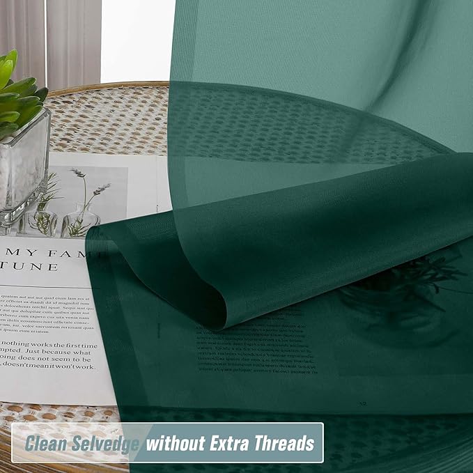 Green Valances for Windows 14 inch Length 2 Panels, Small Voile Sheer Curtains for Bathroom, Soft Fabric Light Filtering Kitchen Curtains, Dual Rod Pocket, Hunter Green, 2x42Wx14L Inches
