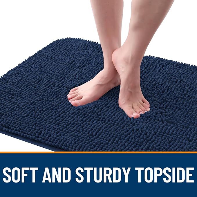 OLANLY Dog Door Mat for Muddy Paws 47x20, Absorbs Moisture and Dirt, Absorbent Non-Slip Washable Doormat, Quick Dry Chenille Mud Mat for Dogs, Entry Indoor Entryway Carpet for Inside Floor, Dark Blue