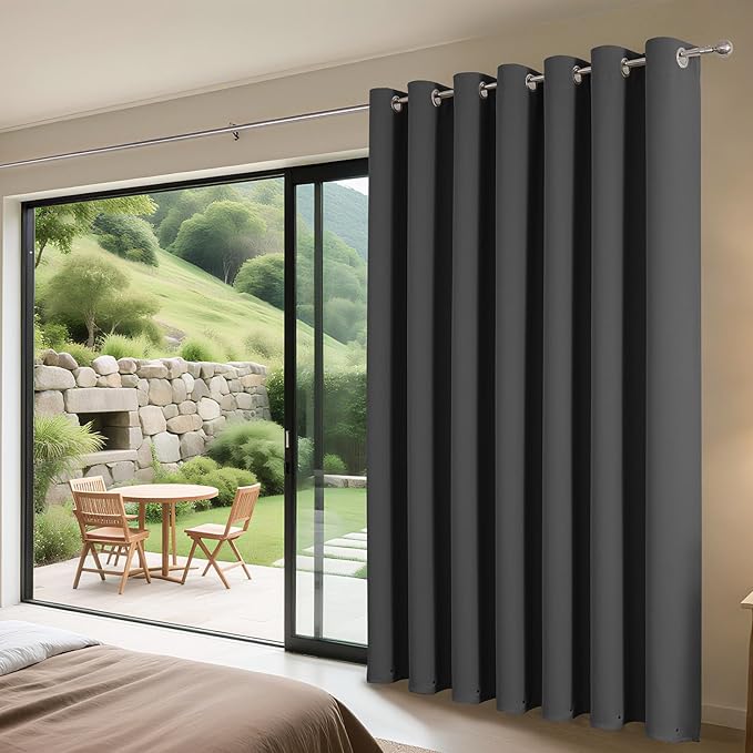 Joydeco Blackout Patio Sliding Door Curtains 90 Inches Long, Grommet Privacy Room Divider Curtains, Extra Wide Thermal Blackout Drapes for Bedroom Living Room (Grey, 80Wx90L, 1 Panel)