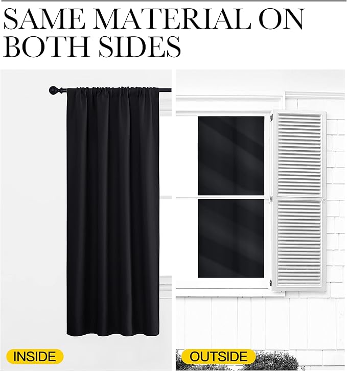 NICETOWN Halloween Black Blackout Curtain Blinds - Solid Thermal Insulated Window Treatment Blackout Drapes for Bedroom (2 Panels, 62 inches Wide by 63 inches Long)