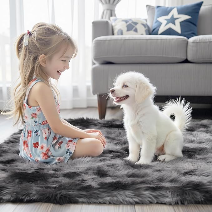 Rugs for Living Room 5x8, Alfombras para Salas Shag Large Plush Soft Area Rug, Shaggy Carpets for Bedroom, Kids Boys Girls Home Decor Aesthetic (Dark Grey Tie-Dyed, 5 x 8 Feet)