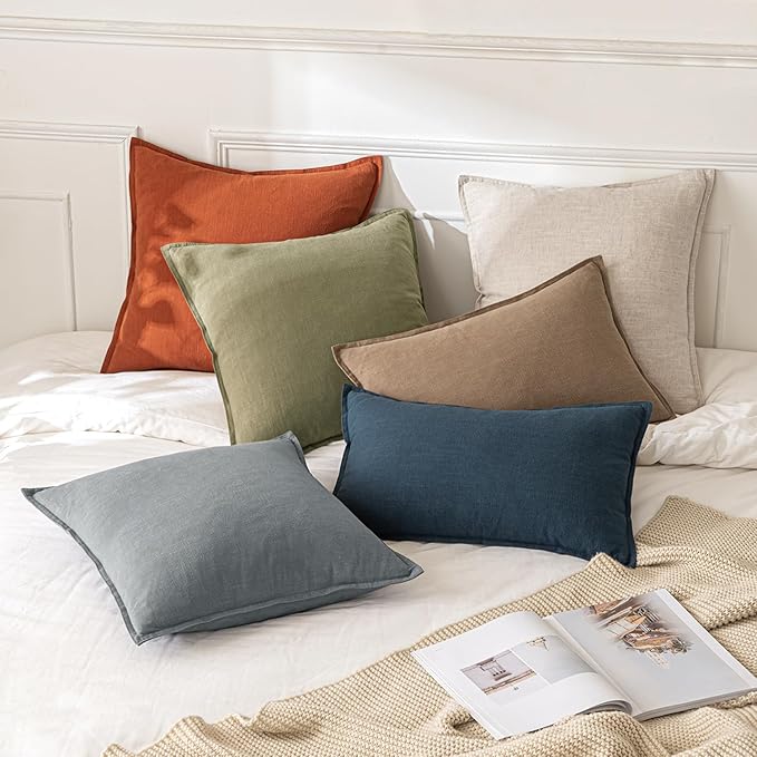 MIULEE Decorative Linen Euro Sham Pillow Covers 26x26 Light Olive Green Boho Farmhouse Neutral Couch Throw Pillows for Bed Pack of 2 Accent Modern Pillowcase Summer Sofa Livingroom Home Decor