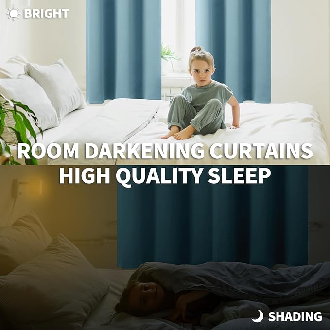 BGment Room Darkening Curtains 54 Inches Long - Grommet Thermal Insulated Drapes Window Treatment Curtains for Bedroom, 2 Panels, 52 x 54 Inch, Greyish Blue