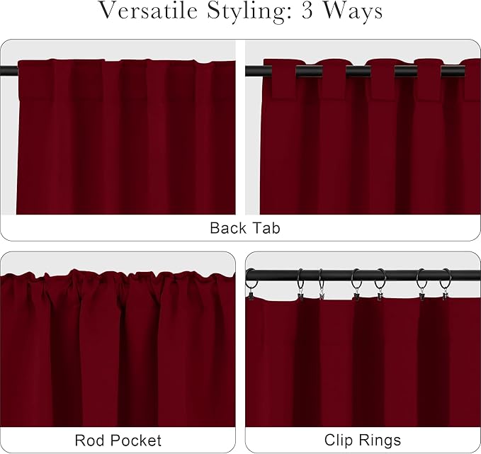 PONY DANCE Blackout Curtain Panels - Red Drapes Christmas Home Decoration Modern Elegant Back Tab Rod Pocket Curtains Room Darkening Energy Saving for Bedroom, 42 x 45 inch, Red, One Pair