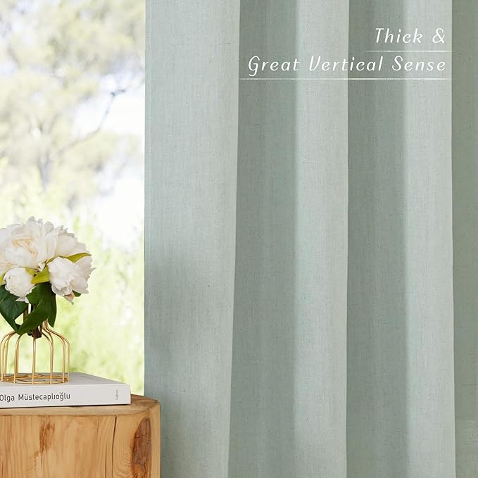 NICETOWN Rustic Linen 144 inch Long Curtains for Living Room, Grommet Privacy Added Thick Linen Weave with Light Filter Window Curtains & Drapes for Bedroom, Sage Green, W55 x L144, 2 Panels
