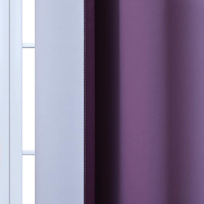 Yakamok Light Blocking Ombre Curtains, Greyish White and Purple Gradient Color Curtains, Room Darkening Grommet Window Drapes for Bedroom(Purple, 42x63 Inch, 2 Panels)