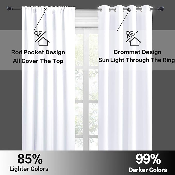 RYB HOME Curtains for Bedroom 84 inches Long 2 Panels Set, Privacy Thermal Insultaed Sunlignt Heat Blocking Drapes for Nursery Rental Room, Width 42 by Length 84, Pure White