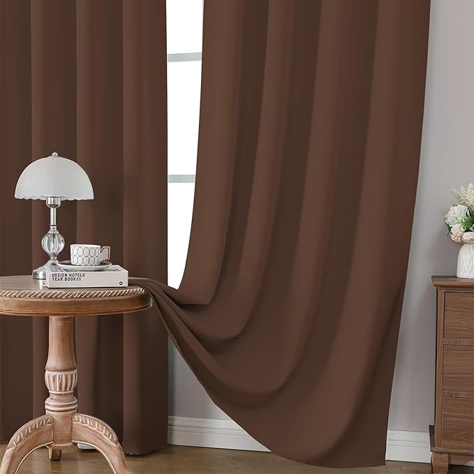 CUCRAF Brown Blackout Curtains 108 inch Length 2 Panels Set, Rod Pocket Room Darkening Drapes for Bedroom Living Room, Insulated Thermal Light Blocking Window Curtain (W52 x L108 Inch)
