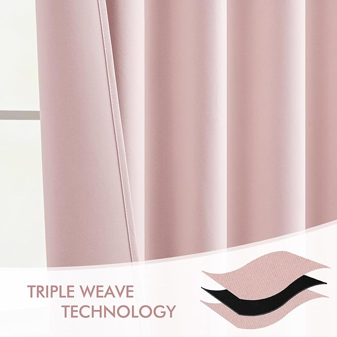 MIULEE Baby Pink Back Tab Blackout Curtains 84 Inch Length 2 Panels Set for Living Room Bedroom Privacy, Rod Pocket/Pinch Pleated Thermal Insulated Room Darkening Light Blocking Curtains 52x84 Inch