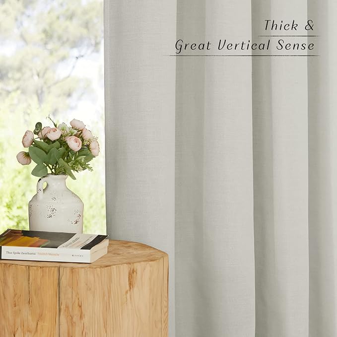 NICETOWN Thick Linen Blend Curtains Flax Textured for Bedroom, Rustic Grommet Semi Sheer Privacy Added Window Curtains & Drapes Light Filtering for Nursery, Gray, W42 x L63, Set of 2