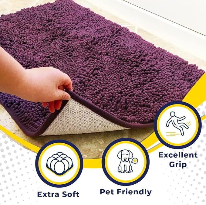Muddy Mat® | Super Absorbent Door Mat Indoor, Microfiber Quick Dry Chenille Entryway Rug, Non-Slip Front Door Mat, Indoor Mats for Entryway, Machine Washable Pet Rug, Dark Purple 24"x36"