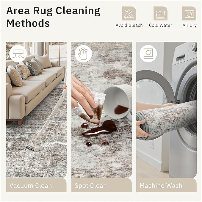 Area Rugs 4x6 for Living Room, Vintage Washable Rugs for Dining Room, Kitchen, Non-Slip Area Rug Pink Grey