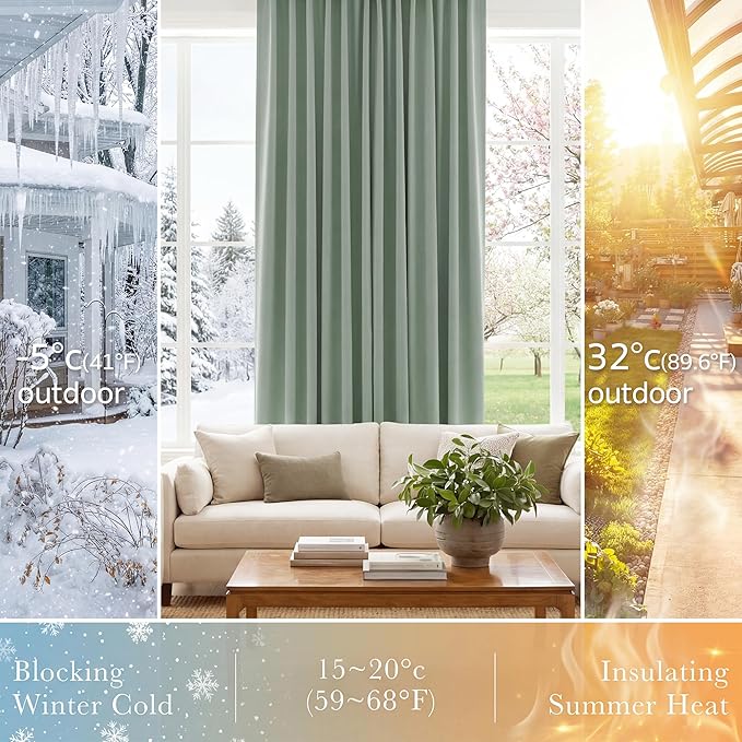 Pony Dance Short Black Out Curtain Panels for Basement, Small Drapes for Bathroom, Thermal Insulated Tiers for Basement, 34x45 inch, 2 Window Curtain Panels, Sage Green