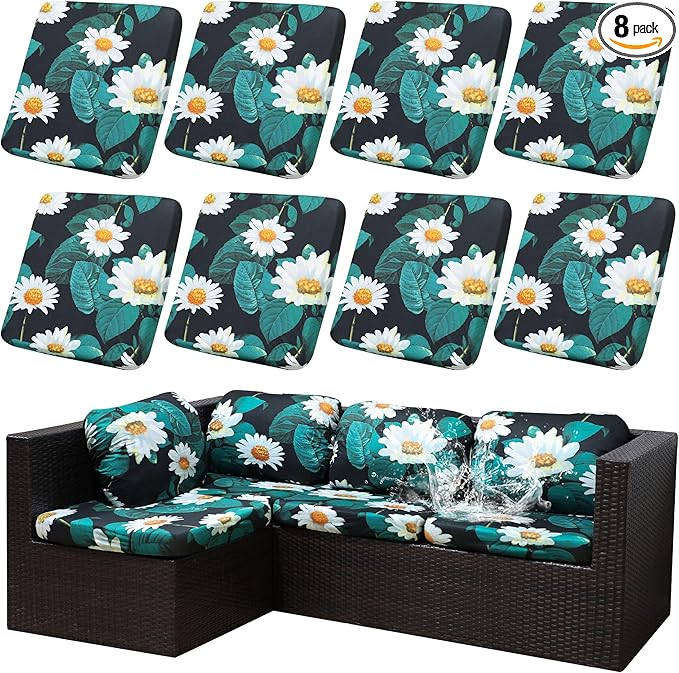Outdoor Cushion Covers Set,8PCS Patio Furniture Couch Seat Slipcovers, Replacement for Sofa Sectional Chair(Cover，Only)