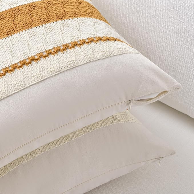 Fancy Homi Set of 1 Mustard Yellow Fall Decorative Throw Pillow Cover 20x20 Inch for Couch Bed Sofa, Autumn Halloween Thanksgiving Home Decor, Soft Cotton Aesthetic Cushion Case