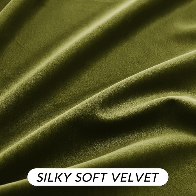 RYB HOME Green Velvet Curtains 72 inches with Hook Belt, Soft Fabric Room Darkening Thermal Insulated Luxurious Home Decor Curtains for Living Room Bedroom, W 52" x L 72", 2 Panels Set