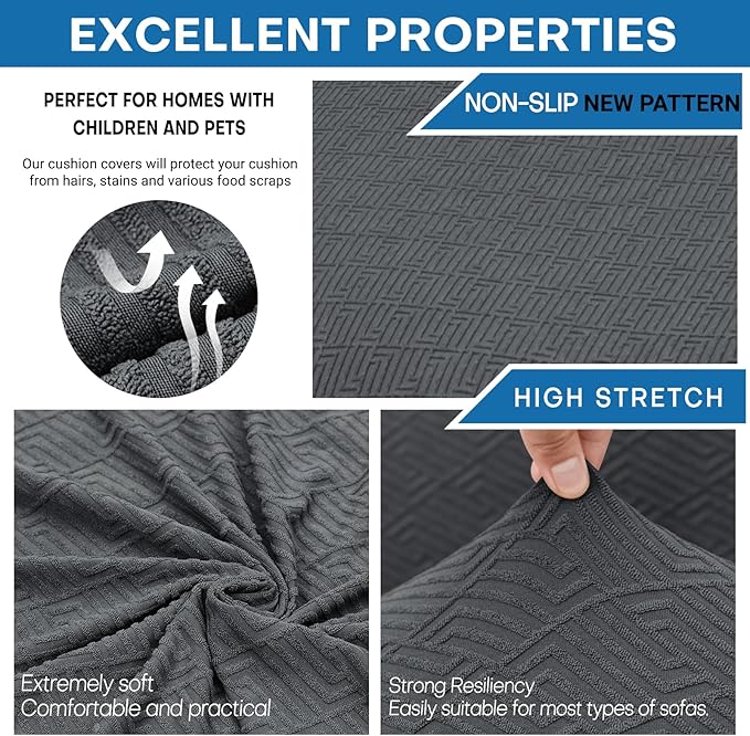 XINEAGE 2026 New 4 Pieces Couch Covers for 3 Cushion Couch Super Stretch Thick Soft Sofa Cover Anti Slip Sofa Slipcover Dogs Cats Furniture Protector (Dark Gray, 71"-91")