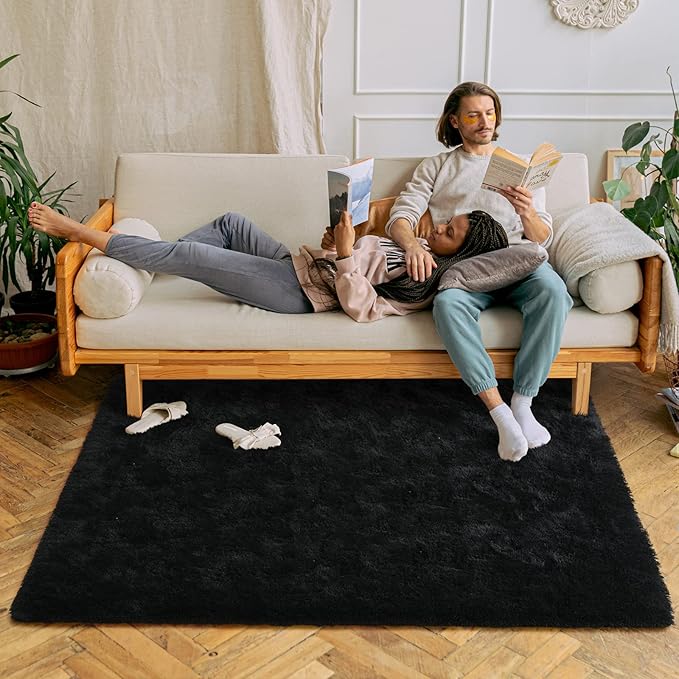 Chicrug Soft Area Rugs for Bedroom Living Room Plush Fluffy Rug 9x12 Feet, Shag Furry Area Rug Carpet Non Shedding for Nursery Children Kids Girls Room Home Decorative, Black
