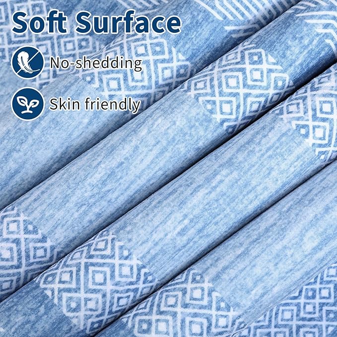 GarveeHome 2.5x8 Modern Bordered Runner Rug Soft Non Slip Washable Floor Carpet Distressed Geometric Hallway Indoor Printed Rug for Kitchen Entrance, Light Blue