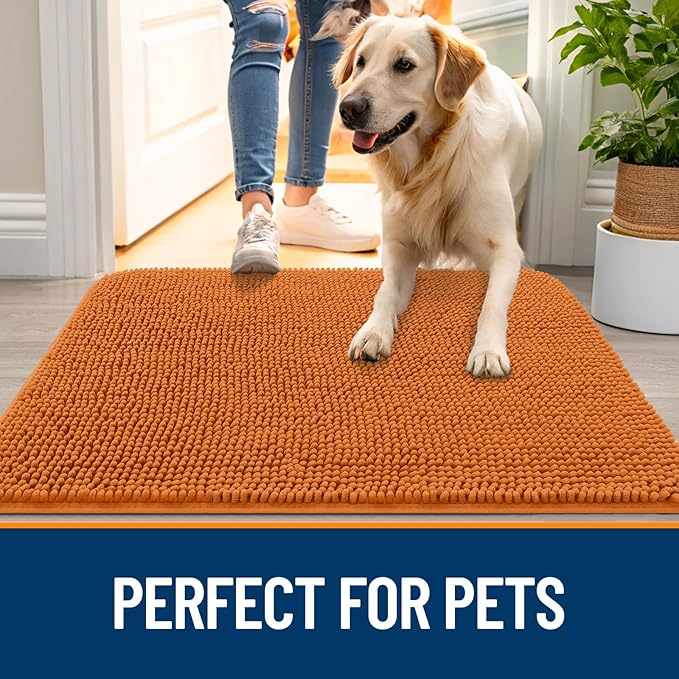 OLANLY Dog Door Mat for Muddy Paws 59x32, Absorbs Moisture and Dirt, Absorbent Non-Slip Washable Doormat, Quick Dry Chenille Mud Mat for Dogs, Entry Indoor Entryway Carpet for Inside Floor, Clay