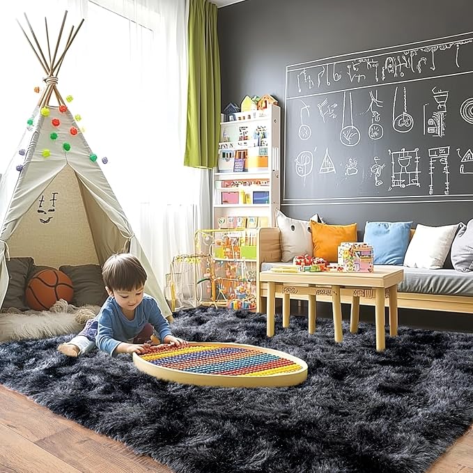 Pionblank Large Rug for Living Room 6x9 Feet, Modern Soft Shag Area Rug, Plush Fuzzy Carpet for Bedroom Girls Boys Room Home Nursery Teens Dorm Decor, Dark Grey