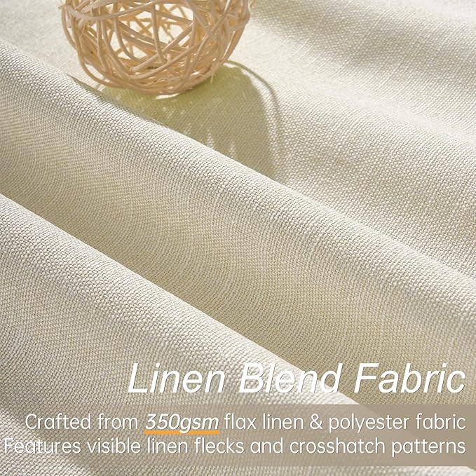 Topfinel 92 Inches Long Custom Black Out Drapery Panels, Rustic Burlap Textured Opaque Pleated Window Coverings, Kids Cream Boho Heat Blocking Back Tab Curtains for Sunroom Bay Window