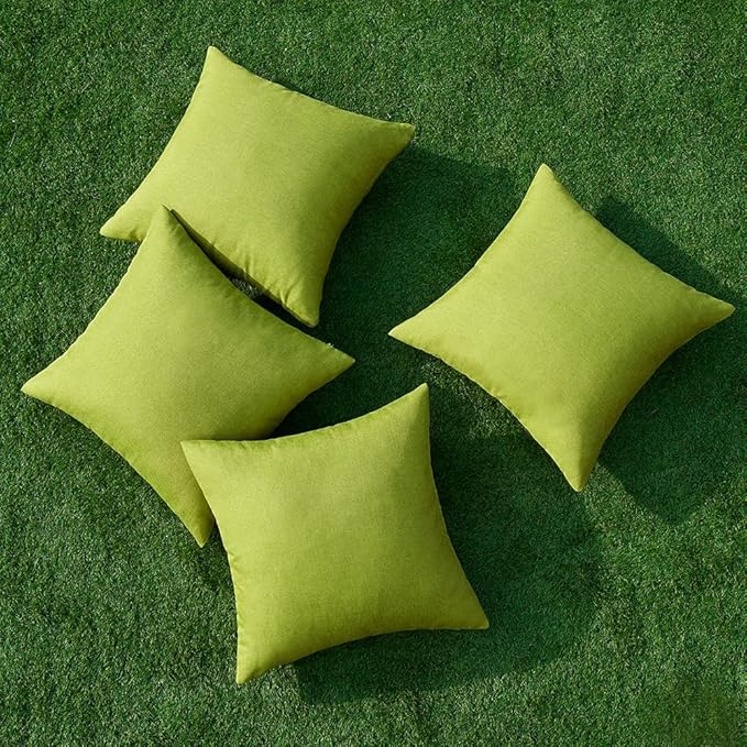 MIULEE Pack of 4 Decorative Outdoor Throw Pillow Covers Linen Waterproof Pillow Covers Spring Farmhouse Cushion Cases for Patio Garden Tent Balcony Couch Sofa 18x18 inch Moss Green