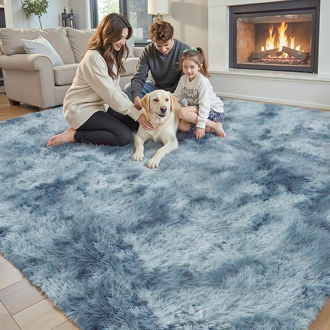Rugs for Living Room 6x9, Alfombras para Salas Shag Large Plush Soft Area Rug, Shaggy Carpets for Bedroom, Kids Boys Girls Home Decor Aesthetic (Dark Blue Tie-Dyed, 6 x 9 Feet)