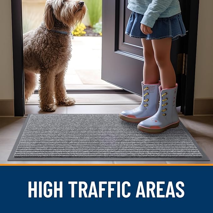 OLANLY Front Door Mat Indoor Outdoor Entrance, 2-Pack 47 x 32 Inch, Waterproof Heavy Duty Doormat, Fade Resistant, Low Profile, Easy Clean Patio Porch Welcome Floor Mats for Entry, Light Gray