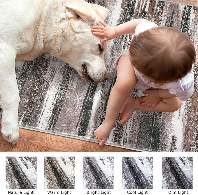 Lansny Modern Abstract Runner Rug 2x5, Dark Light Brown White Washable Kitchen Runner Entryway Rug Mat Non-Slip Soft Hallway Rug Runner Thin Print Faux Wool Carpet for Bedroom Laundry Room Indoor