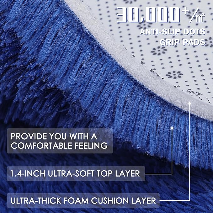 OLANLY 7x10 Machine Washable Large Area Rugs for Living Room, Bedroom, Soft Fluffy Shaggy Bedside Rug, Indoor Floor Carpet for Kids Girls and Boys, Dorms, Nursery, Home Decor Aesthetic, Navy Blue