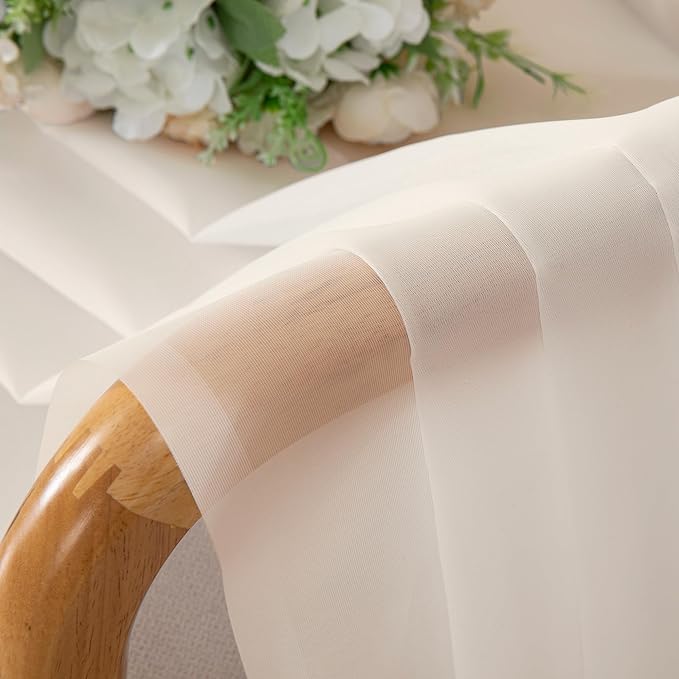 OWENIE Sheer Curtains, Cream Sheer Curtains 50 Inch Length 2 Panels Set, Rod Pocket Voile Fimly Sheer Drapes for Living Room Bedroom, 2pcs, Cream, Each 42" W x 50" L