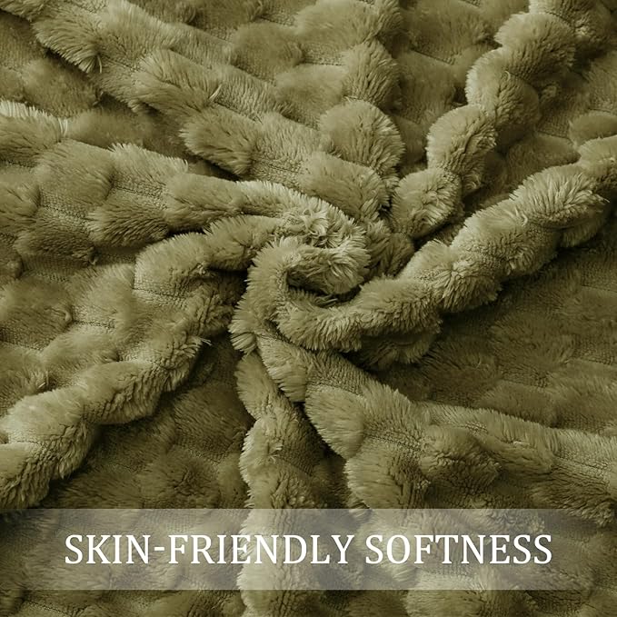 Exclusivo Mezcla Fleece Queen Blanket for Bed, Extra Large Fuzzy Olive Green Bed Blankets, Soft Cozy Plush Sofa Throws for All Seasons, 90x90 Inches