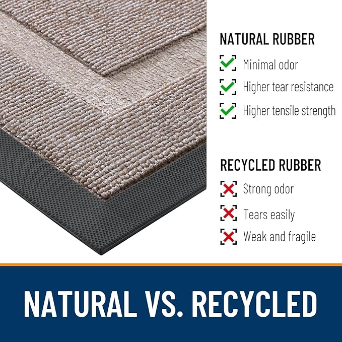 OLANLY Front Door Mat Indoor Outdoor Entrance, Waterproof All-Season, All-Weather Doormat, Sturdy Natural Rubber, Low Profile, Easy Clean Patio Porch Entryway Mat, 71x23, Camel