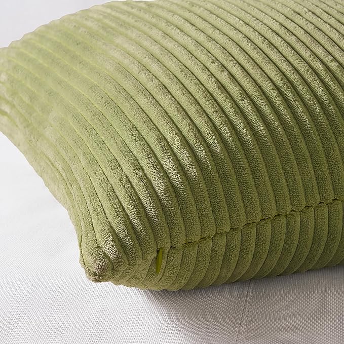 Topfinel Decorative Throw Pillow Covers 18x18 Inches Set of 4,Striped Corduroy Sage Green Yellow Color-Clash Design Cushion Cover,Pillow Case for Bedroom Couch Sofa Living Room,Summer Home Decor