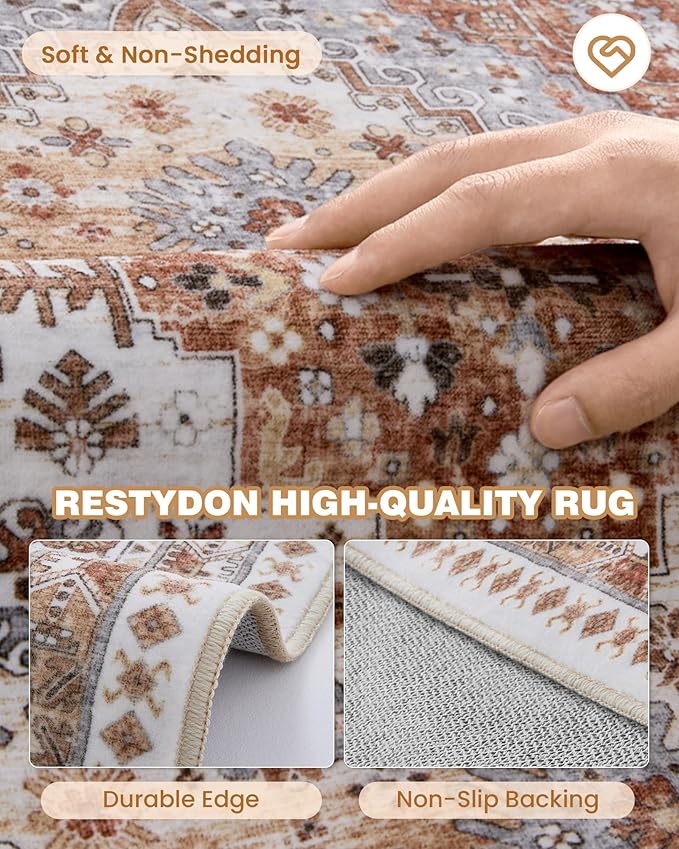Hallway Runner Rug 2x12, Extra Long Washable Runner Rugs with Rubber Backing, Non Slip Runner, Vintage Rug Runners for Kitchen Laundry Room Entryway (Orange,2'x12')