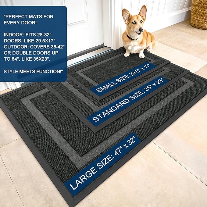 OLANLY Front Door Mat Indoor Outdoor Entrance, Waterproof All-Season, All-Weather Doormat, Sturdy Natural Rubber, Fade Resistant, Low Profile, Easy Clean Patio Porch Entryway Mat, 71x34, Black