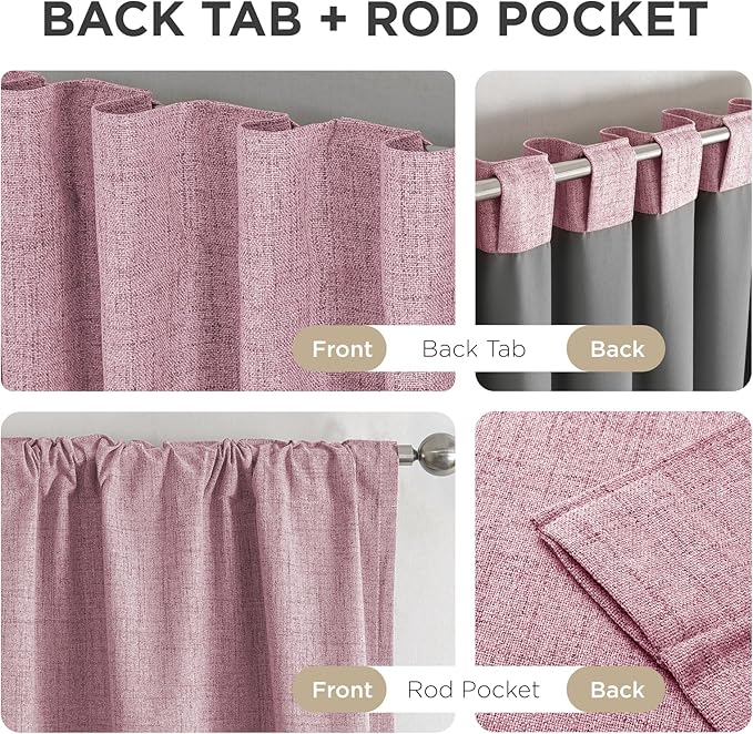 Joydeco Blackout Curtains for Bedroom - 100% Light Blocking 2 Panels Set Pink Drapes 37" W x 84" L, Thermal Insulated Room Darkening Curtains, Linen Textured for Living Room, Rod Pocket & Back Tabs