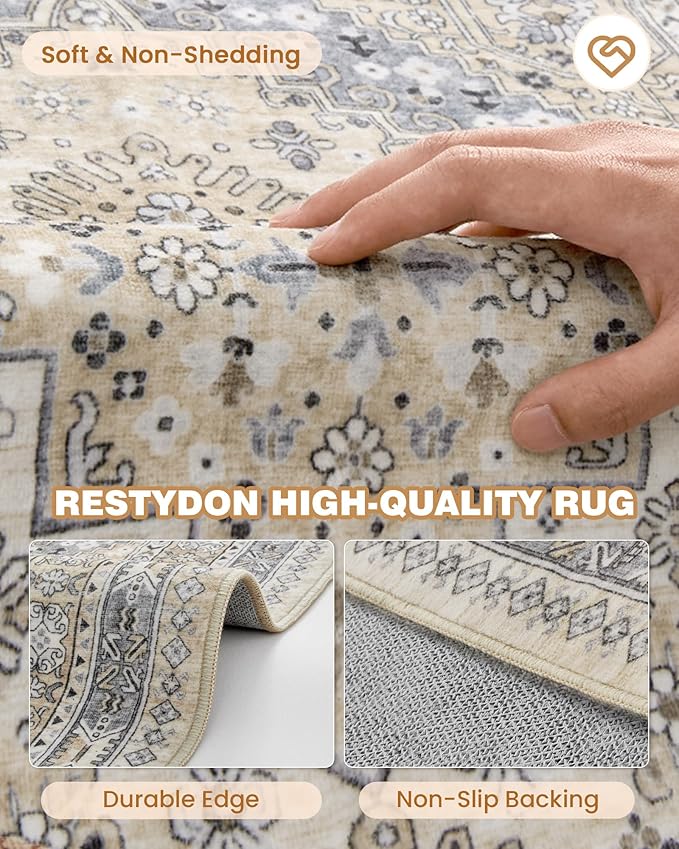 Washable Runner Rug 2.5x14, Non-Slip Long Kitchen Mats for Floor, Vintage Rug for Entryway, Soft Hallway Runner for Dining Room, Bedroom, Living Room(Beige,2.5'x14')