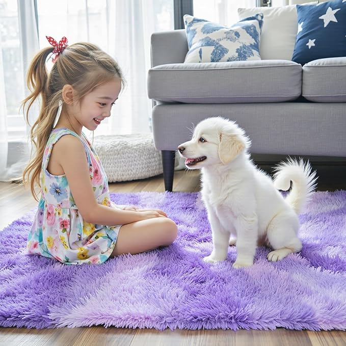 Rugs for Living Room 8x10, Alfombras para Salas Fluffy Shag Large Fuzzy Plush Soft Area Rug, Shaggy Carpets for Bedroom, Kids Boys Girls Home Decor Aesthetic(8 x 10, Purple Starry)