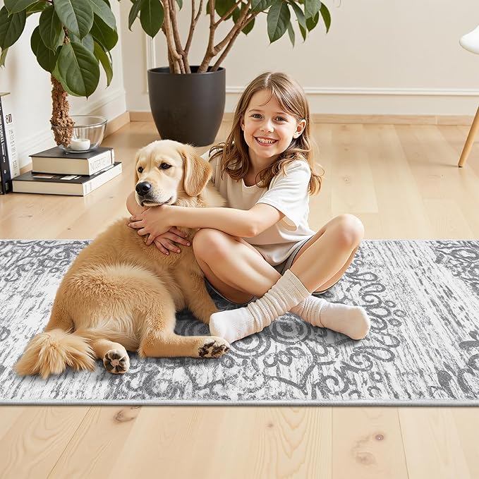 HEBE Hallway Runner Rug 3'x12' Washable Vintage Distressed Area Rugs Non Slip Laundry Rug Runner Boho Floor Carpet Runners for Hallways Entryway Laundry Room Kitchen Bathroom