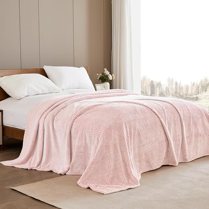Exclusivo Mezcla Fleece Throw Blanket Extra Large, Super Soft and Warm Blankets for Couch, Sofa and Bed Waffle Textured, Cozy, Fuzzy and Lightweight (Heather Dusty Pink, 50x70 Inches)